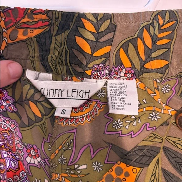 Vintage Sunny LeighFloral silk Paisley A-Line skort in Olivewith  Orange Accents - Picture 3 of 8